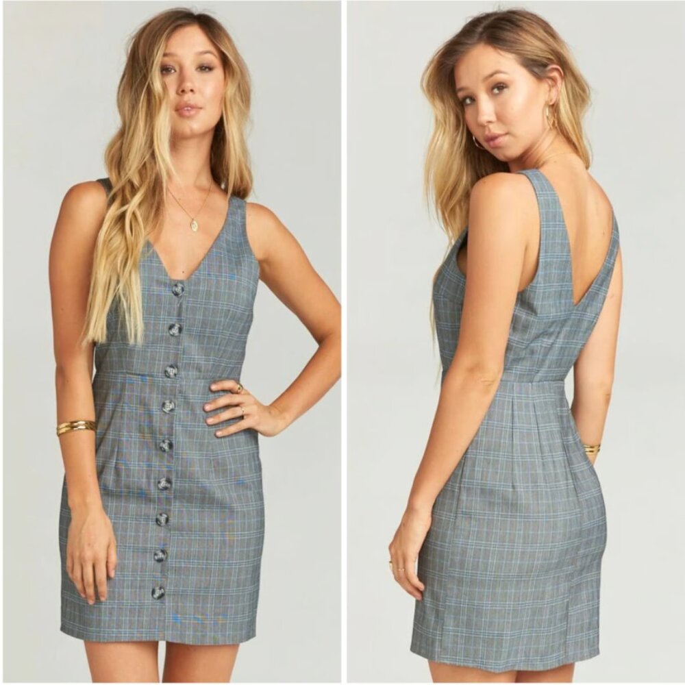Show Me Your Mumu Arlette Mini Dress Grey Plaid Sleeveless Small 90s Academia
